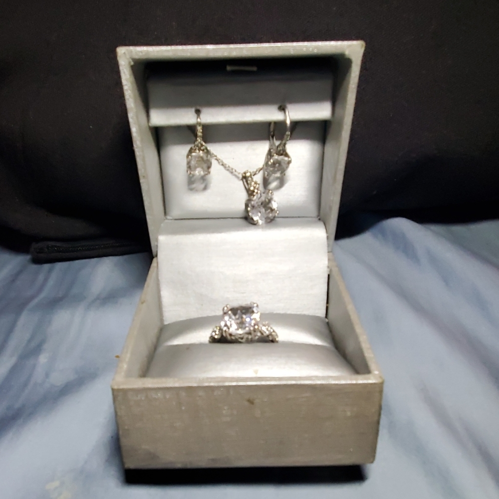 Zales White Sapphire in Sterling Silver Set